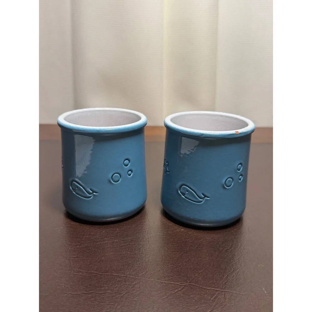 La Fermière Limited Edition Blue Whale Star Yogurt Pots Set of 2 Terracotta